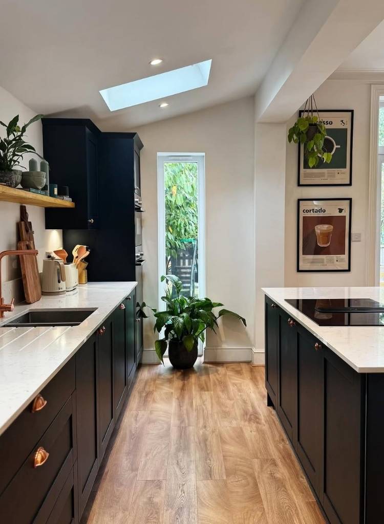 Neutral Galley Kitchen with Skylight