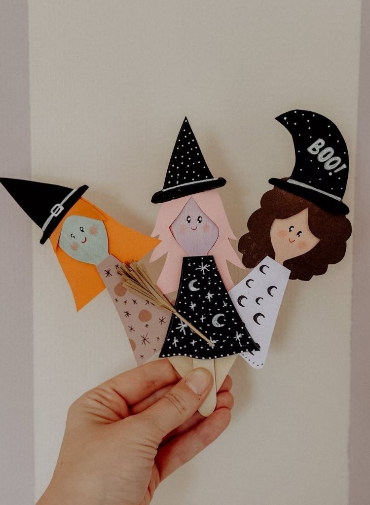 Paper Witch Puppet Stick Craft