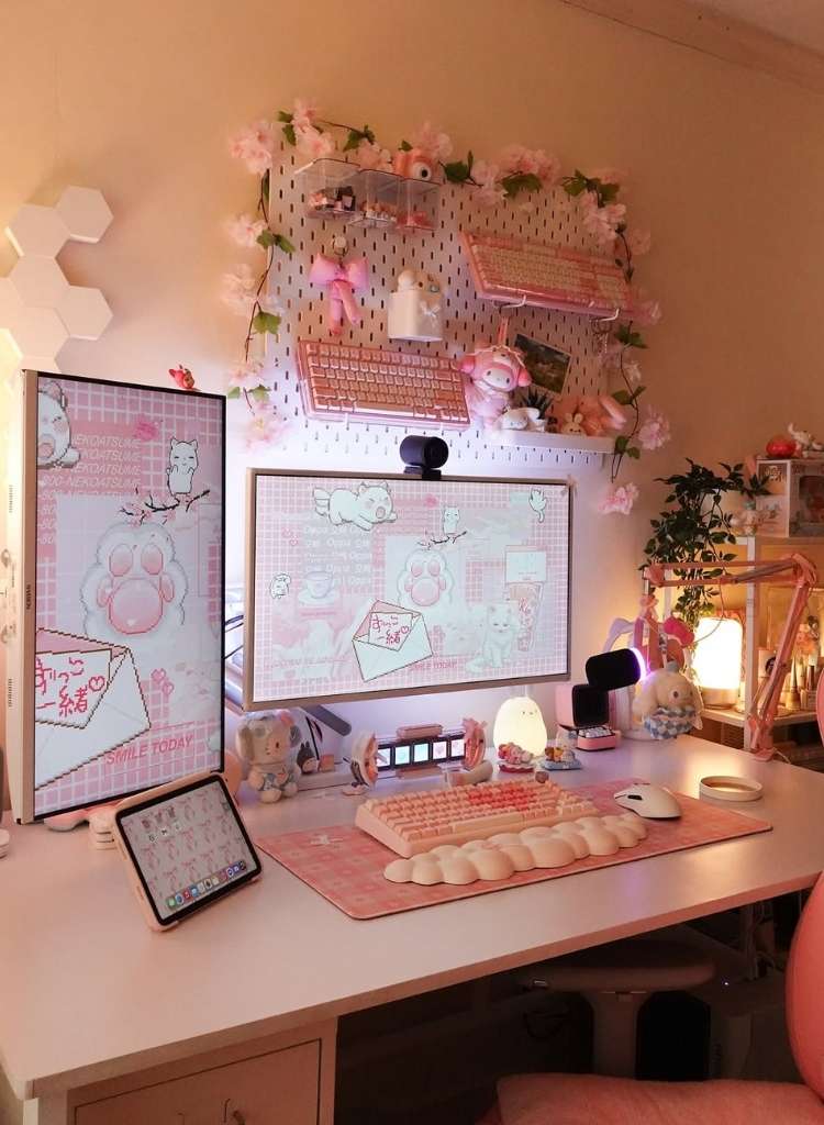 Pink Aesthetic Creator Desk Setup