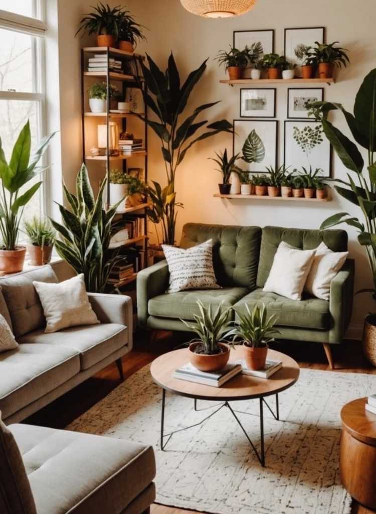 Plant-filled Cozy Living Room Corner