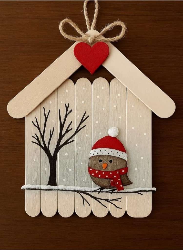 Popsicle Stick Family Birdhouse Wall Art