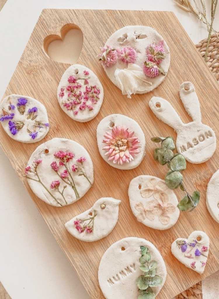 Pressed Flower Clay Easter Ornaments