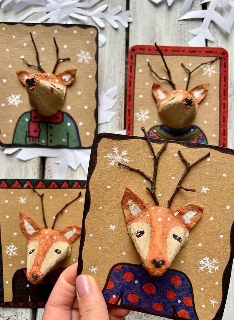 Recycled Egg Carton Deer Art Cards