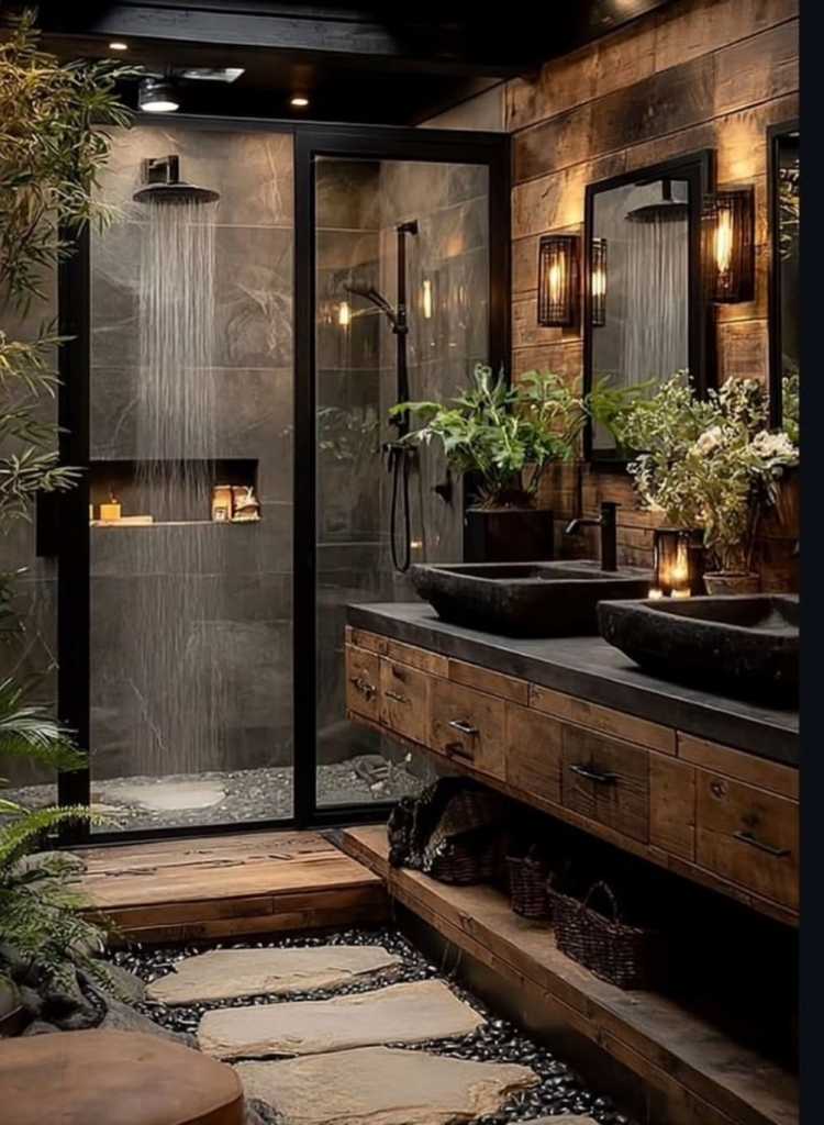 Rustic Bathroom with Rainfall Shower