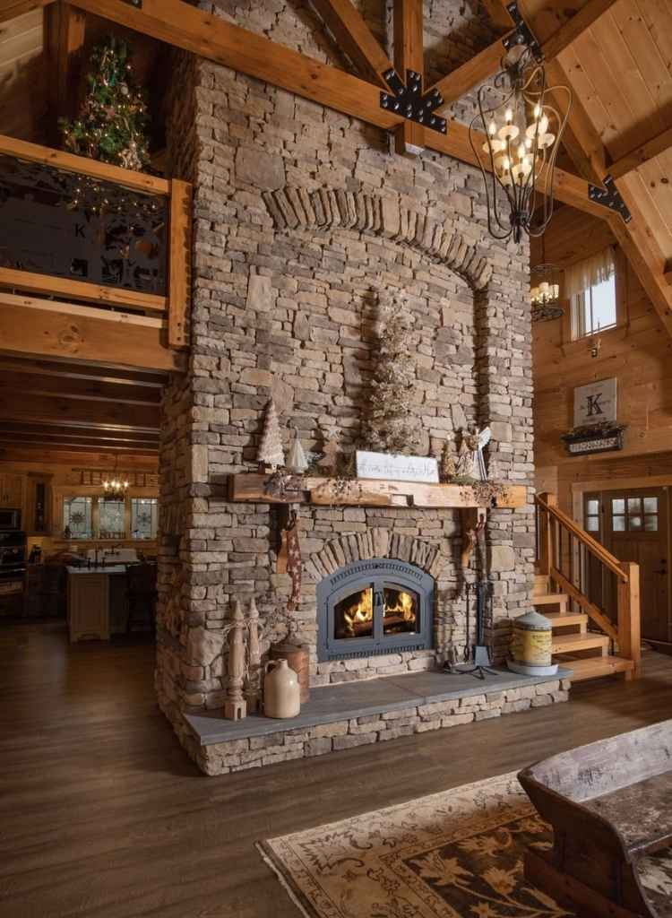 Rustic Lodge-Style Stone Fireplace