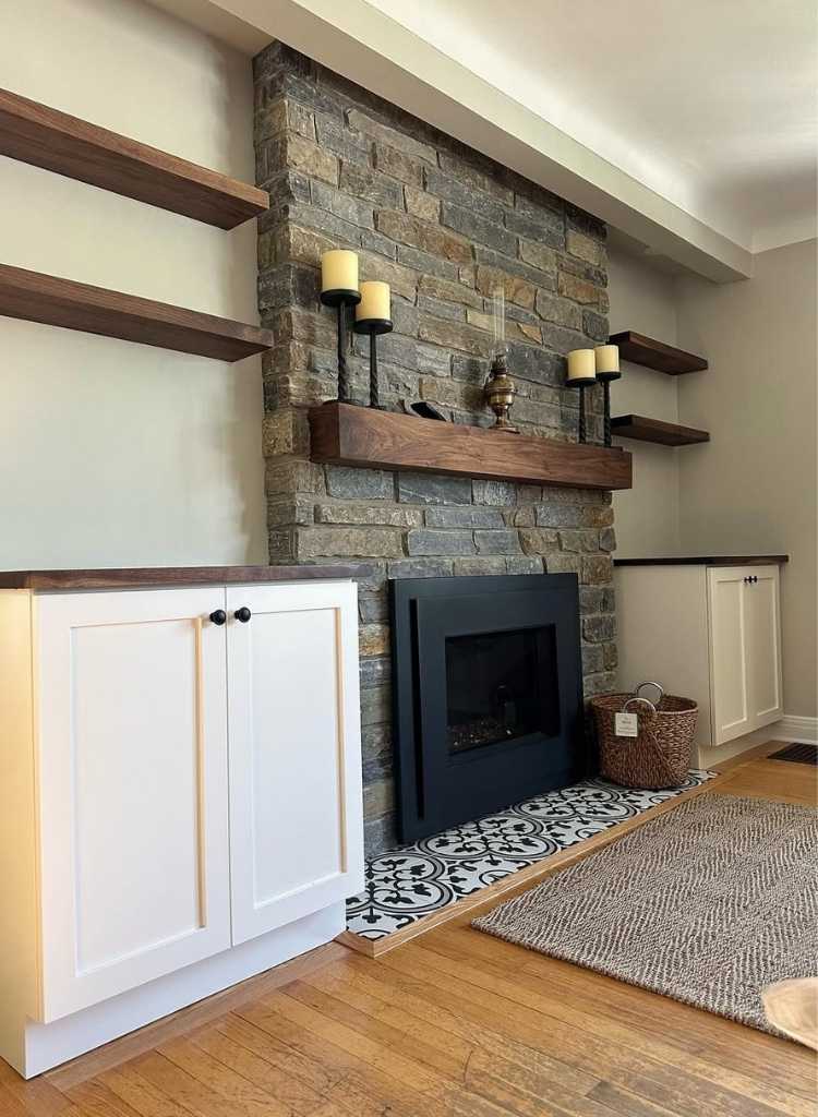 Rustic Stacked-Stone Hearth
