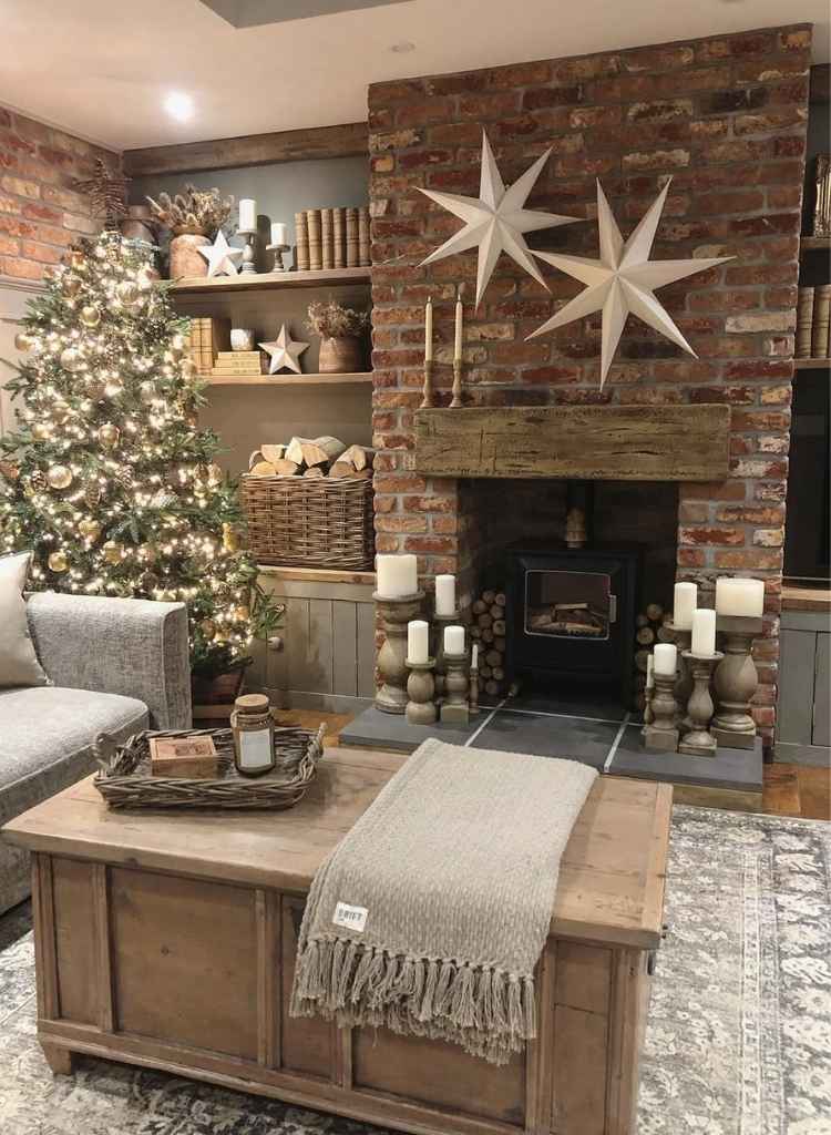 Rustic Stone Fireplace Christmas Nook