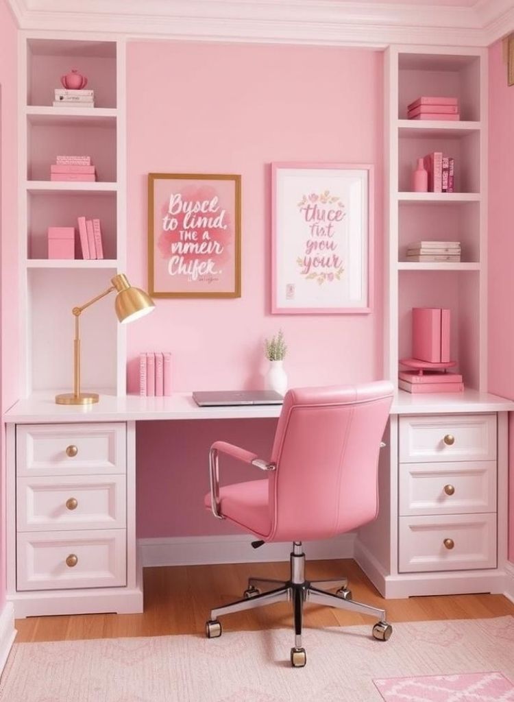 Soft Blush Built-In Office Corner