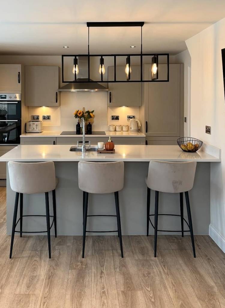 Soft Taupe Kitchen with Modern Bar Seating
