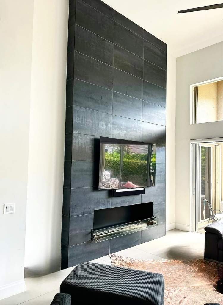 Tall Charcoal Stone Fireplace