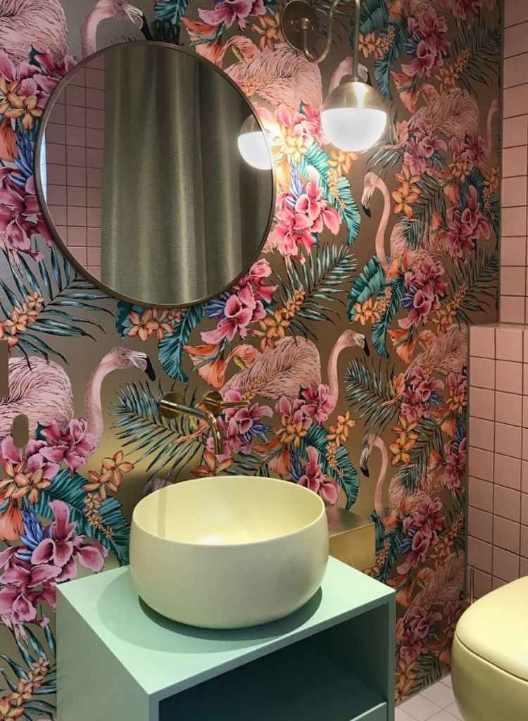 Tropical Flamingo Wallpaper Bathroom
