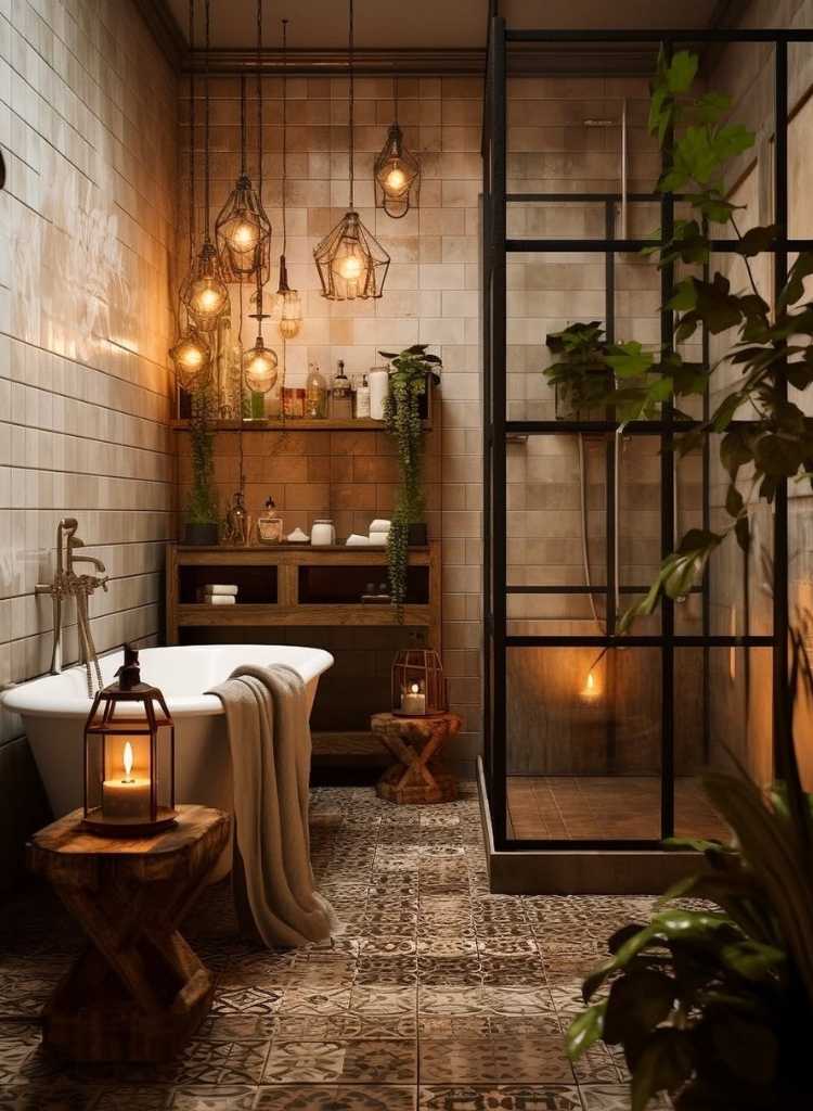 Warm Industrial Guest Bathroom Mood