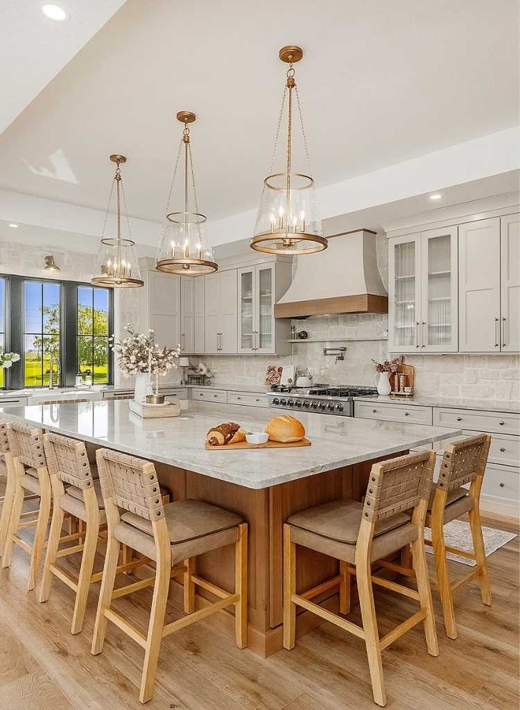 Warm Neutral Kitchen with Wooden Island Seating