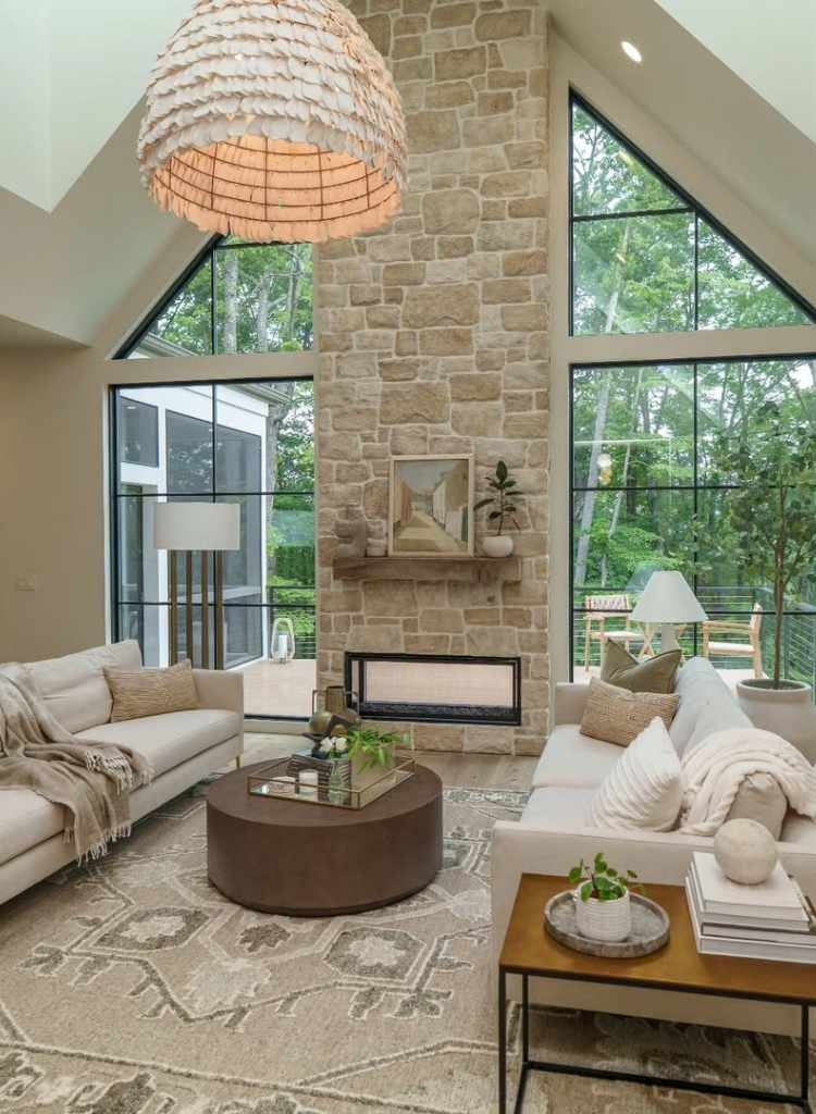 Warm Sandstone Double-Sided Fireplace