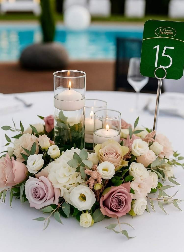 Blush Floral & Floating Candle Centerpiece