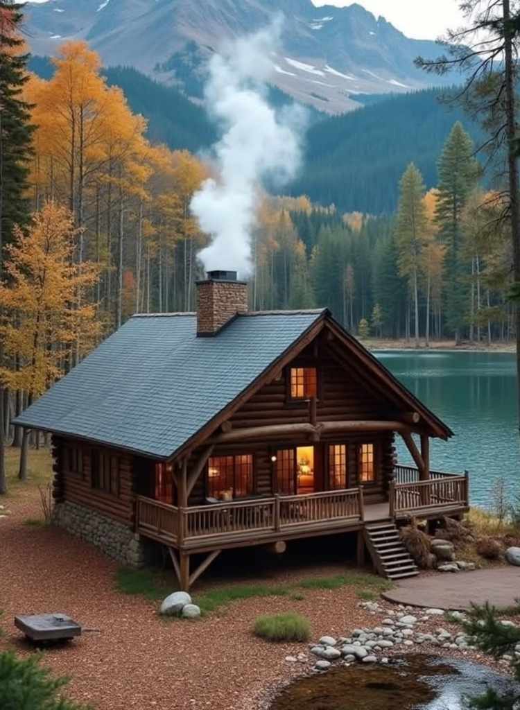 Lakeside Log Winter Cabin