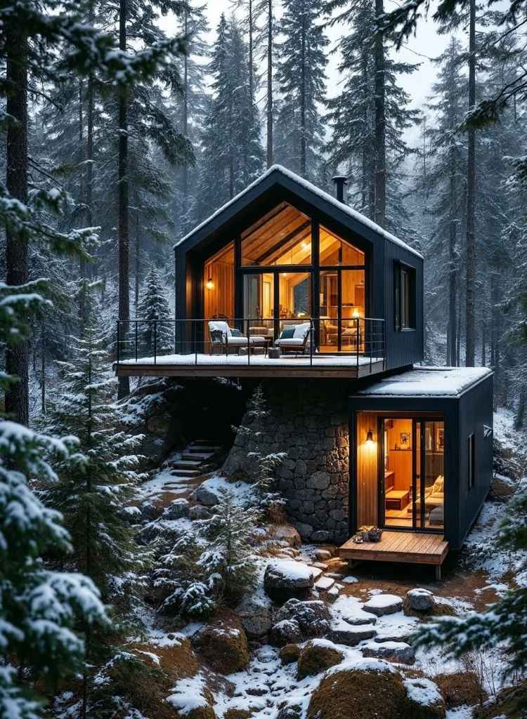 Modern Forest Winter Cabin