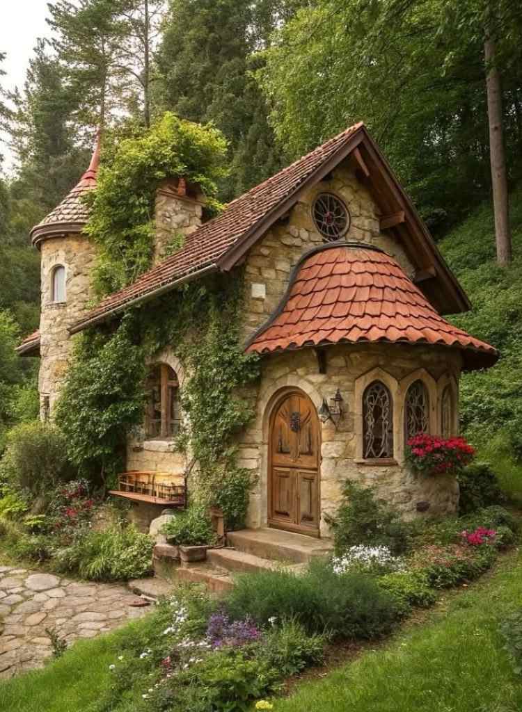 Storybook Stone Winter Cottage