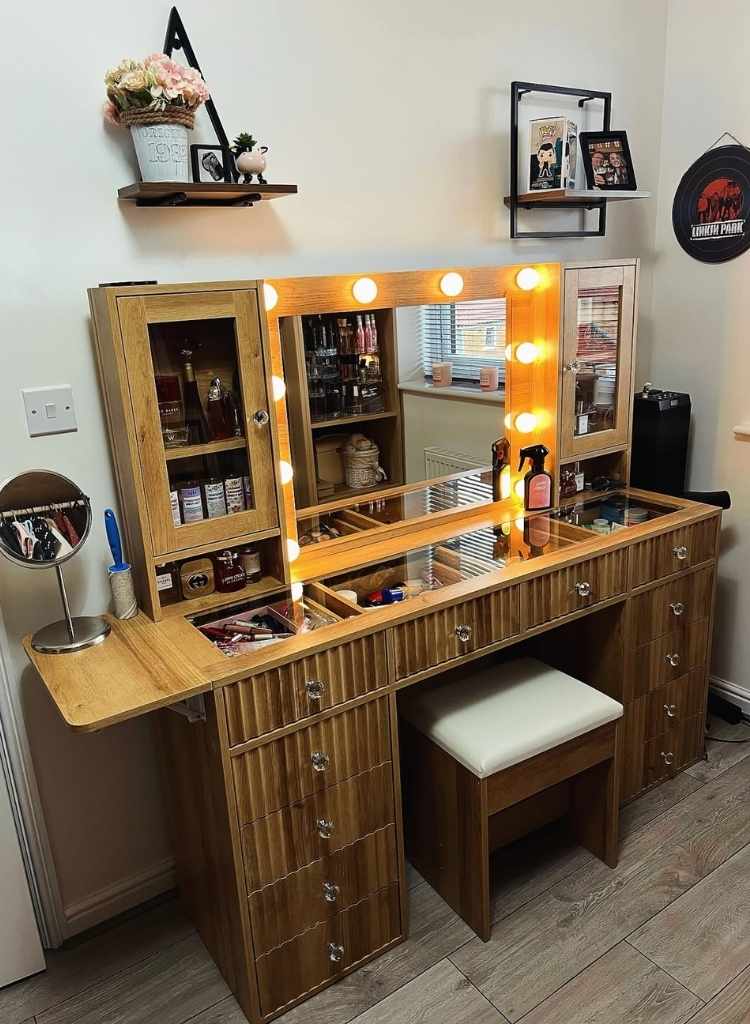 Warm Wood Vanity Setup