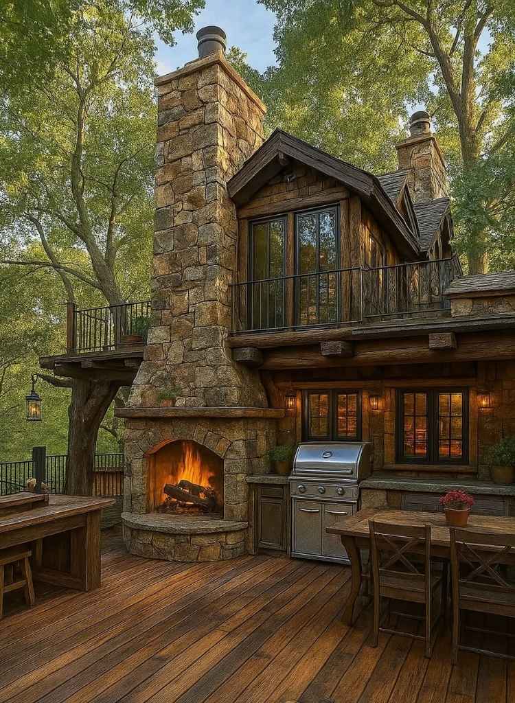 Woodland Cabin with Stone Fire Lounge