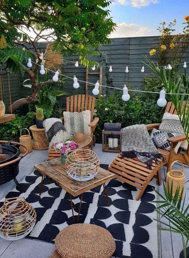 Boho Patio With String Lights