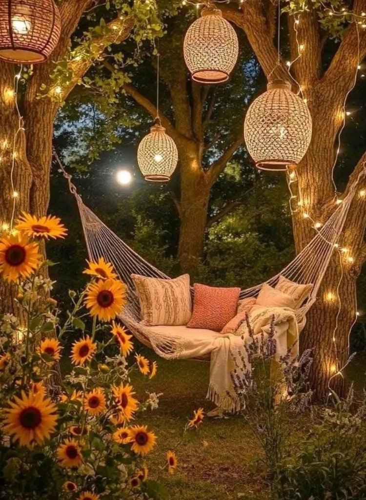 Lit Hammock Garden Lounge