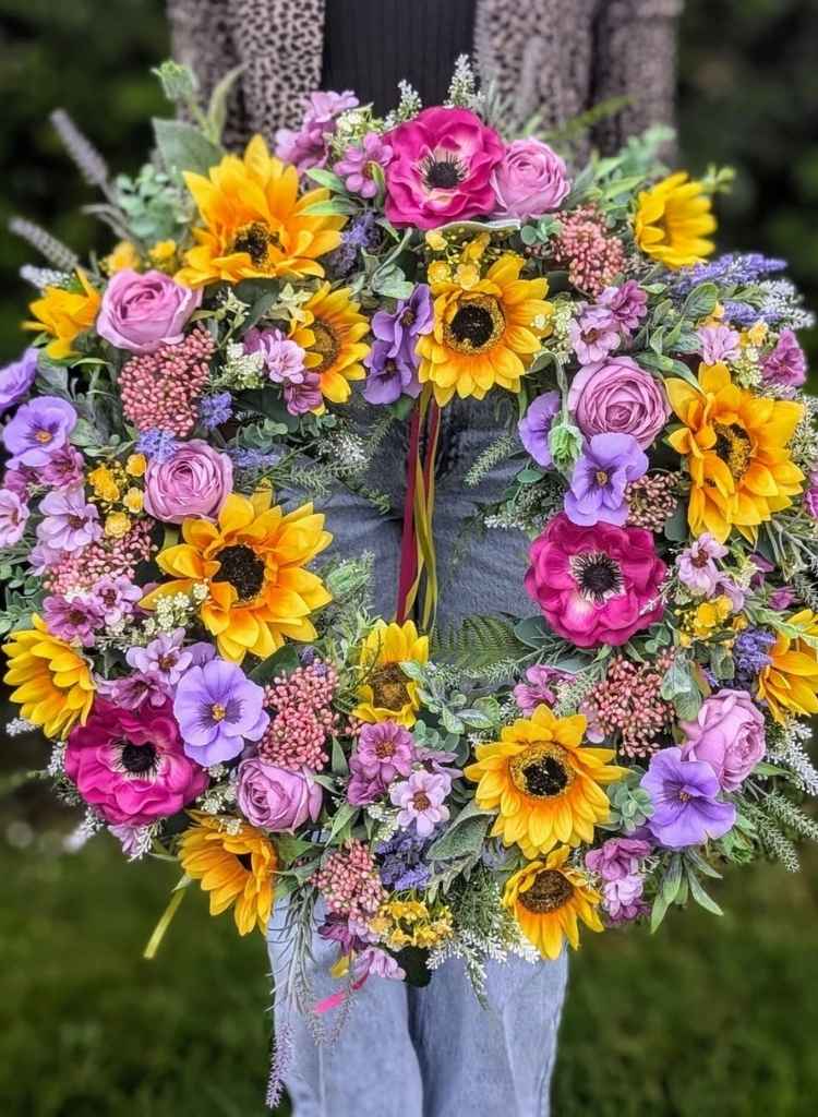 Bright Sunflower and Wildflower Summer Wreath