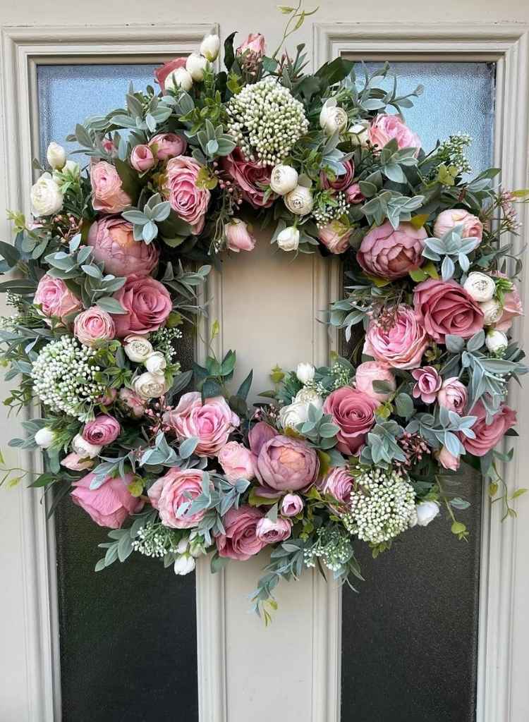 Dusty Pink Rose and Greenery Classic Wreath