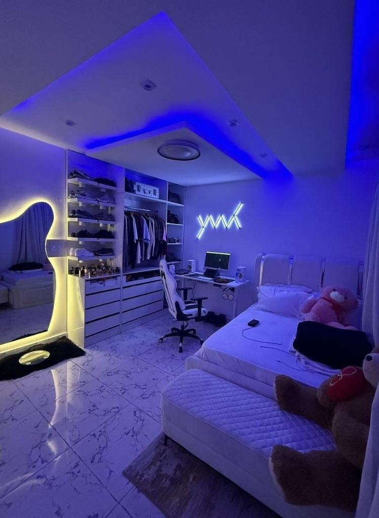 Futuristic LED Bedroom with Cool Blue Glow