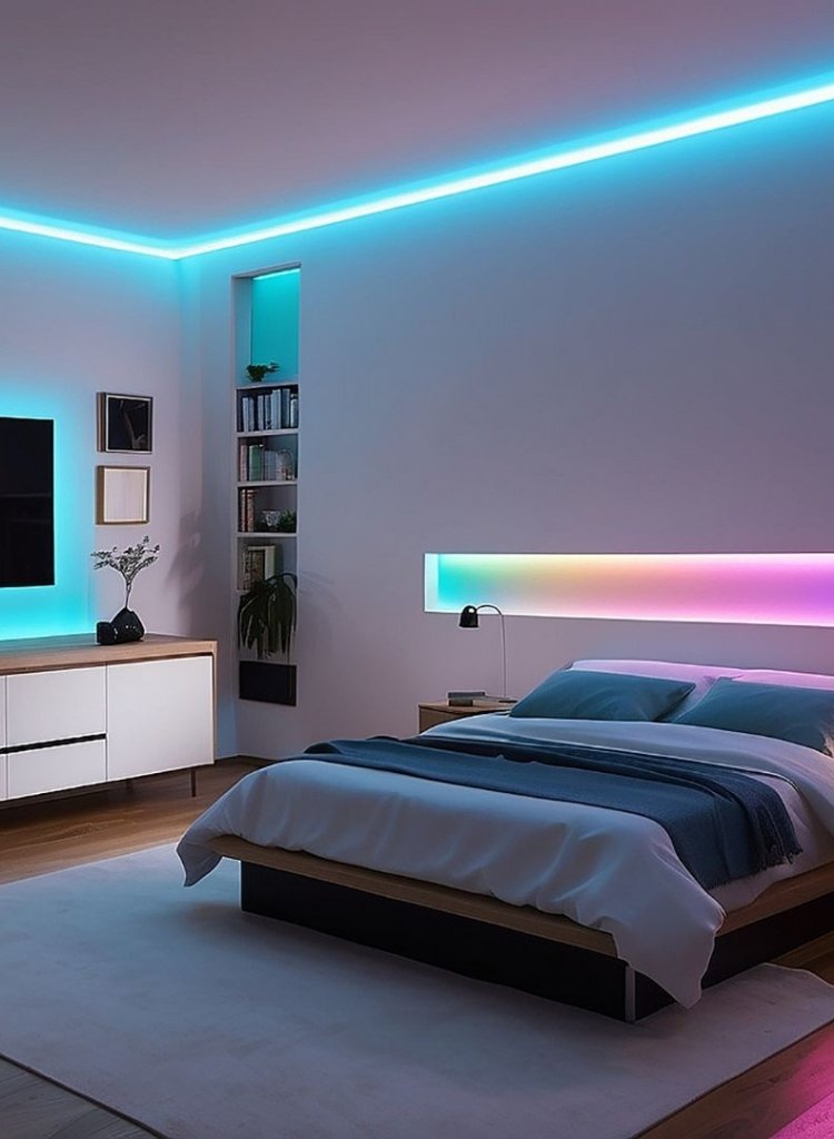 LED Bedroom with RGB Accent Lighting