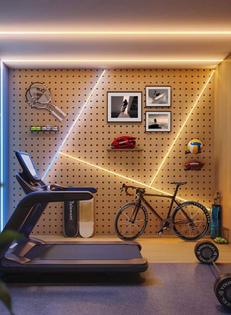 Modern LED Home Gym with Stylish Wall Lighting
