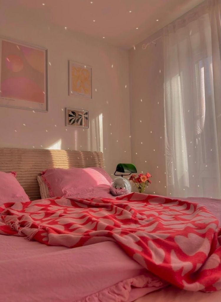 Pink Bedroom with Disco Ball Accent
