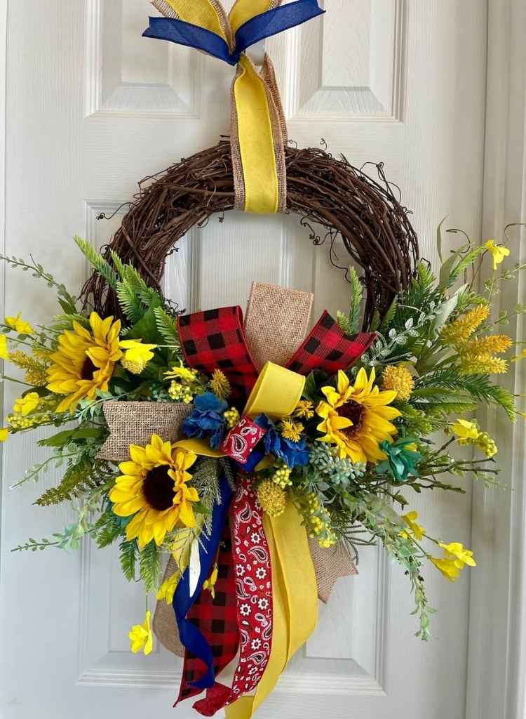 Sunflower Grapevine Ribbon Wreath