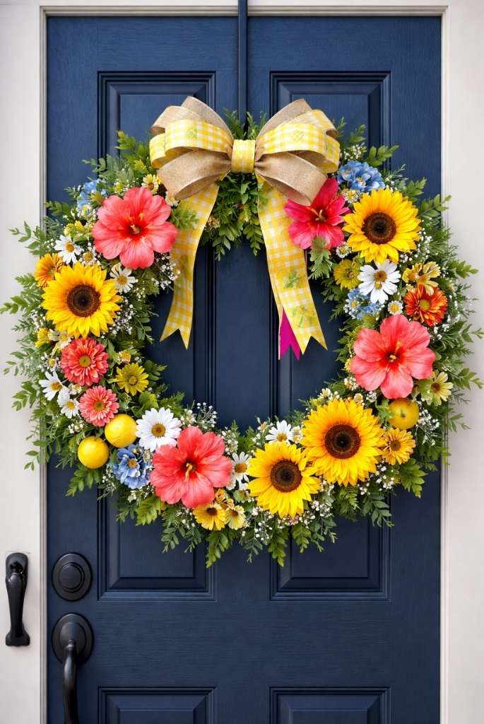 Sunny Floral Bow Front Door Wreath