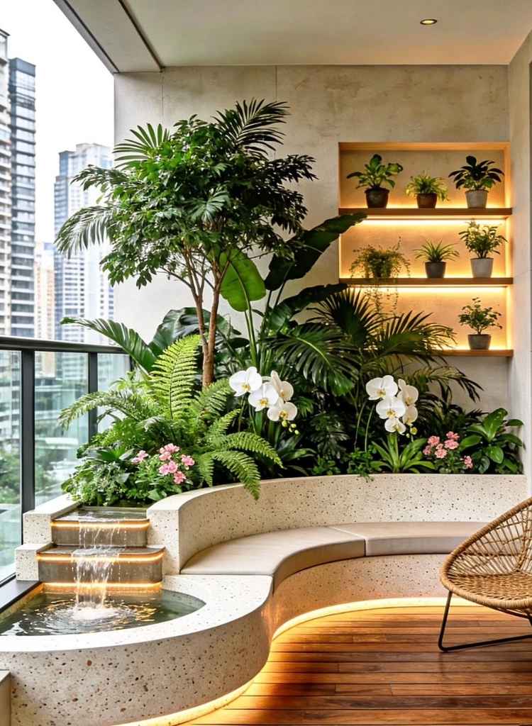 Balcony Garden with Built-In Seating