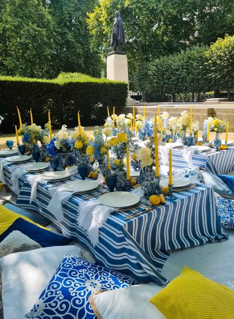 Blue and Yellow Garden Picnic Dining