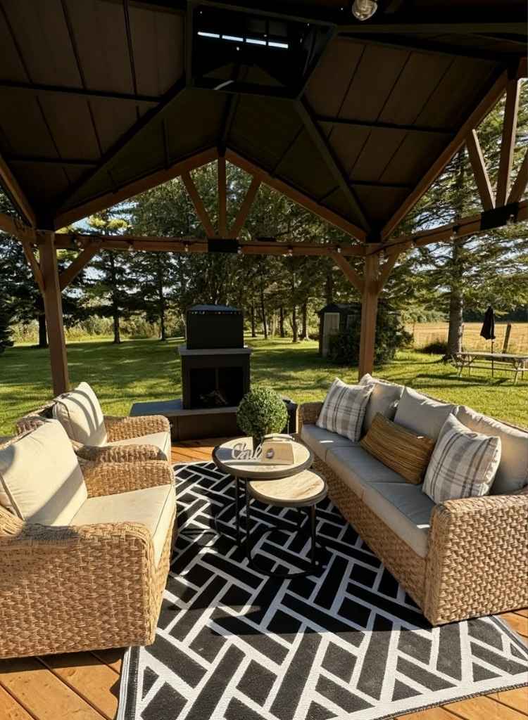 Covered Gazebo Lounge with Outdoor Rug