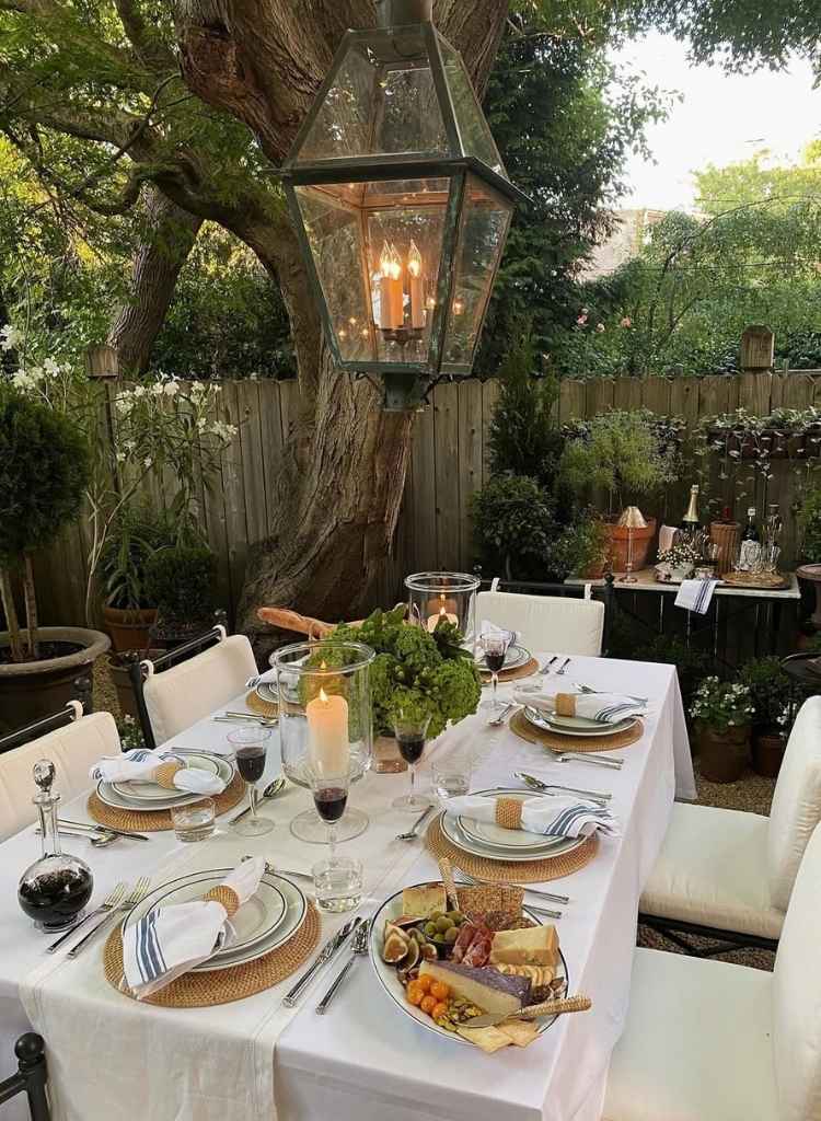 Cozy Lantern-Lit Garden Dinner Table