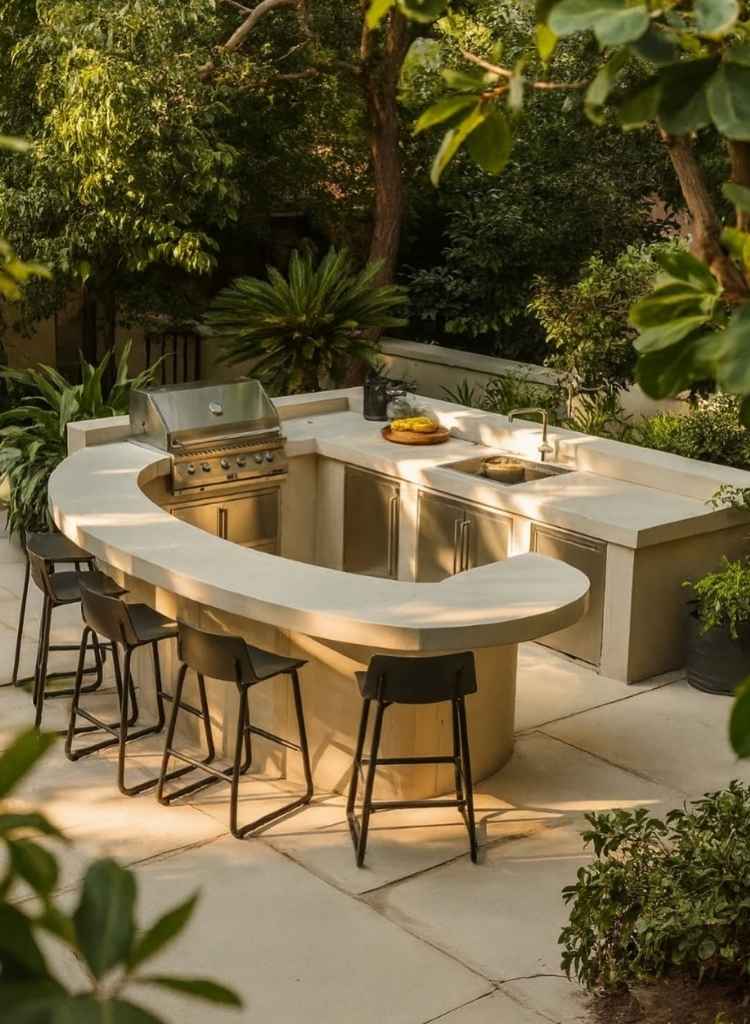 Curved Outdoor Grill Island Garden Kitchen