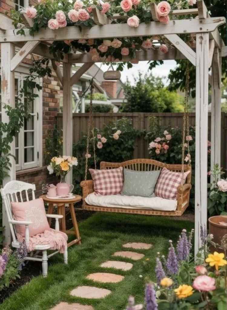 Floral Pergola Swing Seating