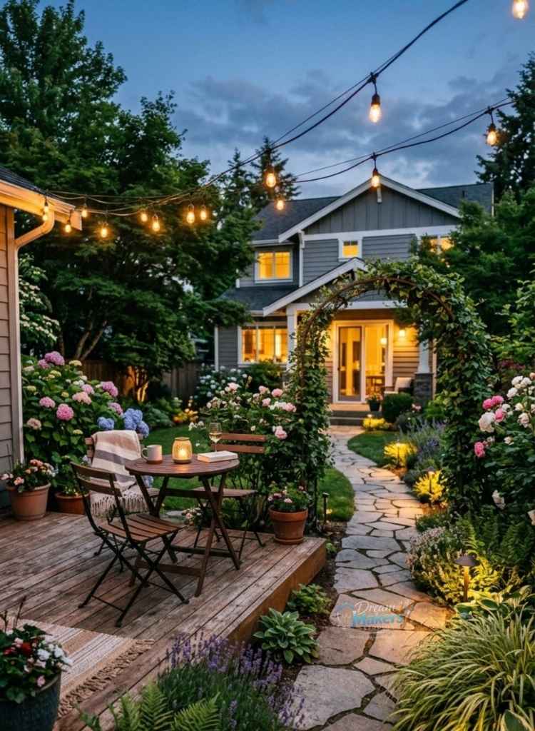 Garden Path with String Lights Ambiance