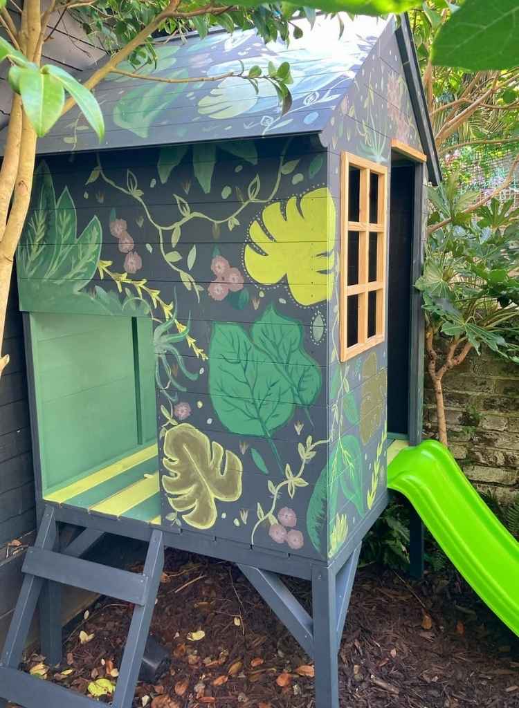 Jungle Painted Kids Playhouse with Slide
