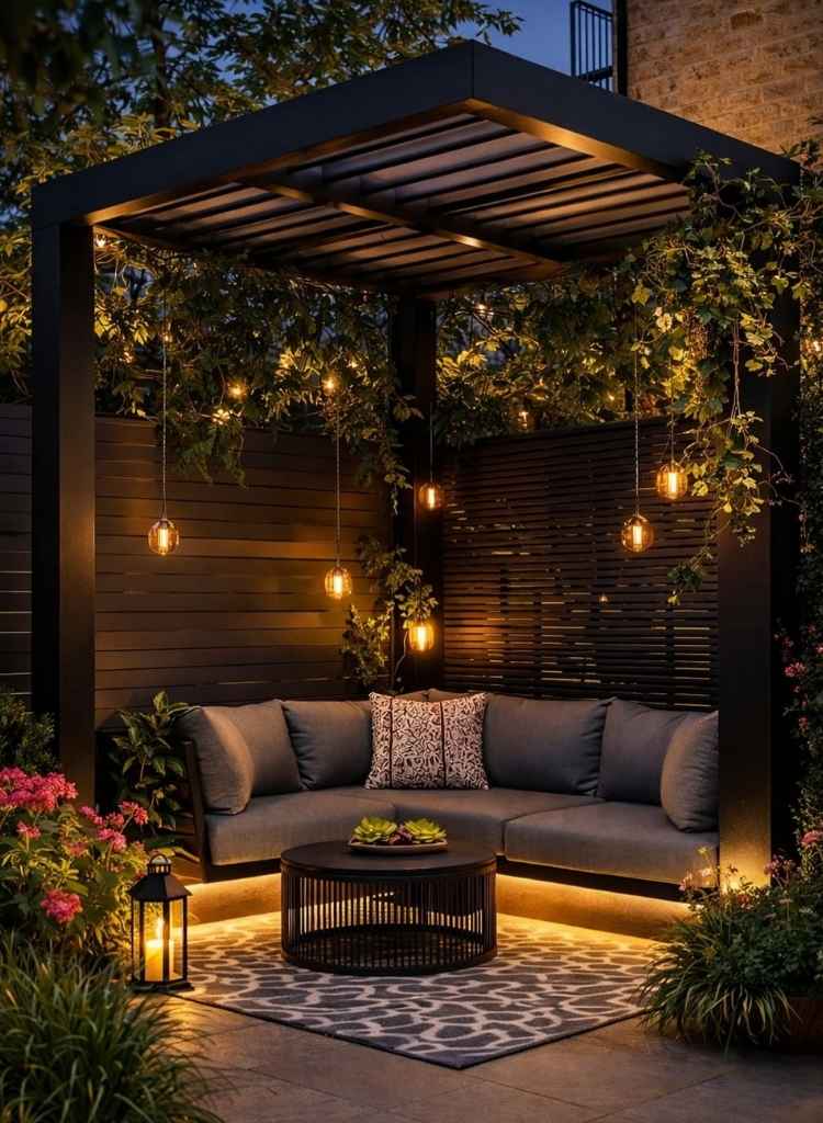 Modern Pergola with Hanging Lights