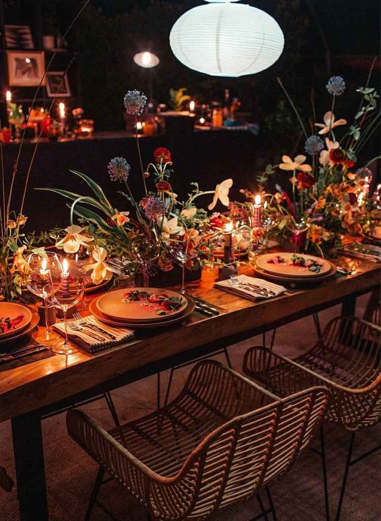 Moody Candlelit Outdoor Dinner Setup