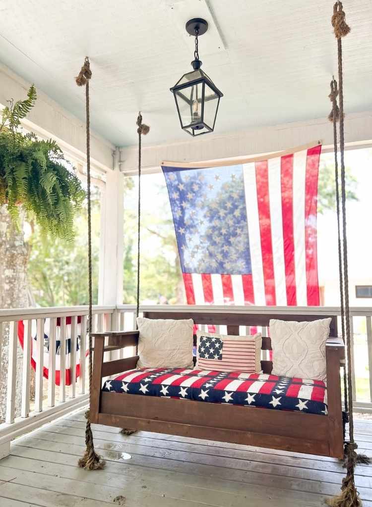 Patriotic Farmhouse Porch Swing Setup