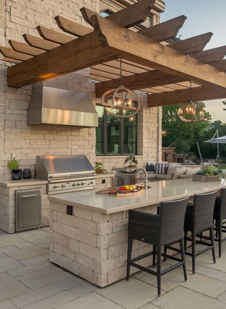 Pergola Outdoor Grill Station Design