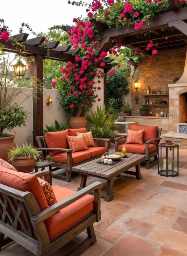 Pergola Patio with Climbing Roses