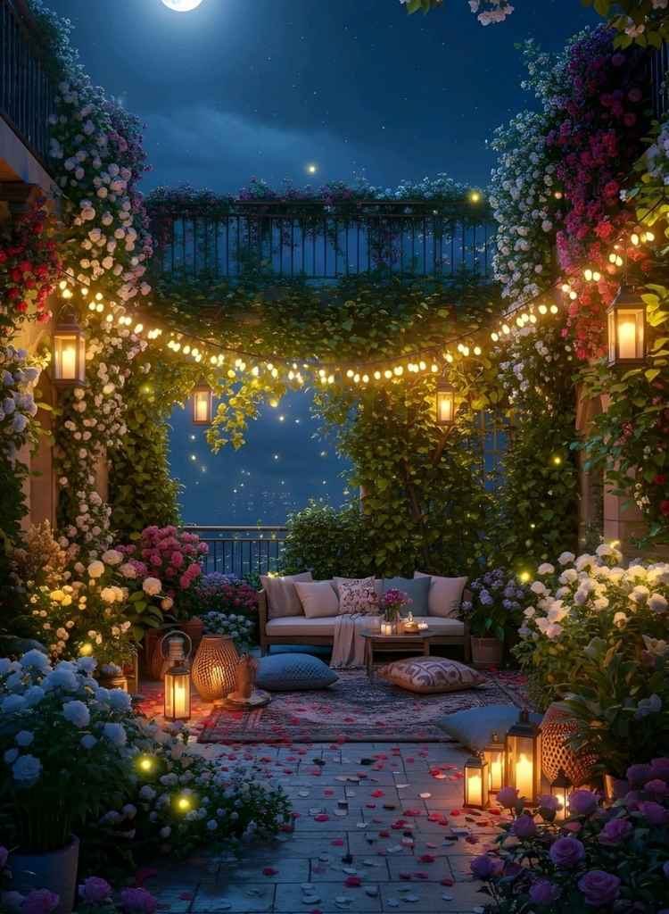 Romantic Garden Lounge with Fairy Lights