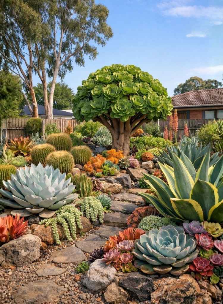 Sculpted Succulent Garden with Natural Stone Path