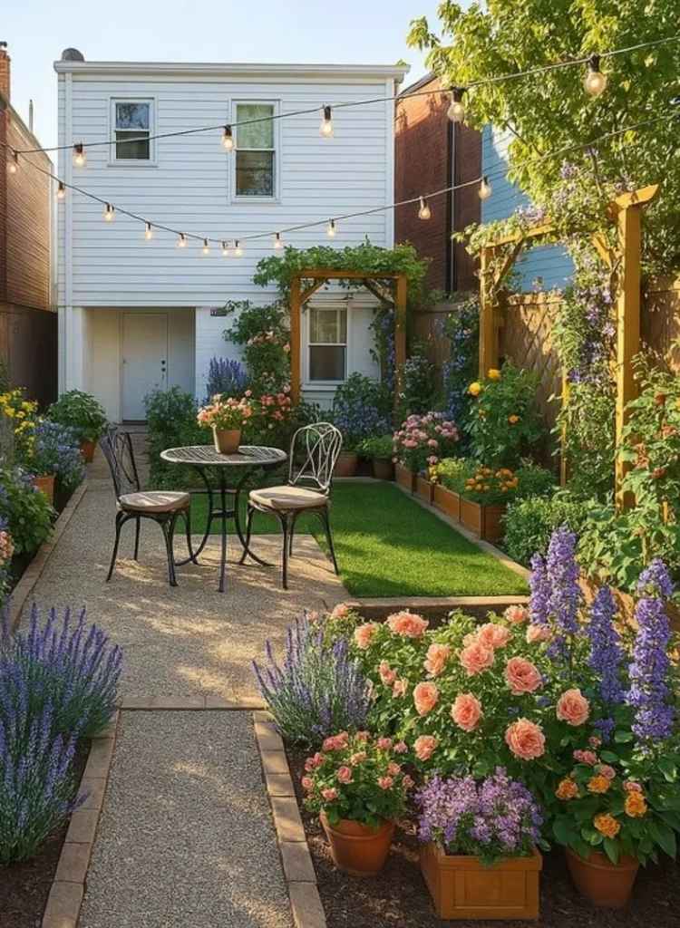 String Lights Over Garden Dining Spot